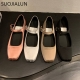Suojialun 2023 Spring New Women Flat Shoes Fashion Silk Square Toe Shallow Ladies Ballet Shoes Soft Casual Flat Mary Jane Shoes