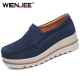 Wienjee 2019 Spring Platform Women Shoes Flats Sneakers Suede Leather Women Casual Shoes Slip On Flats Heels Creepers Moccasins