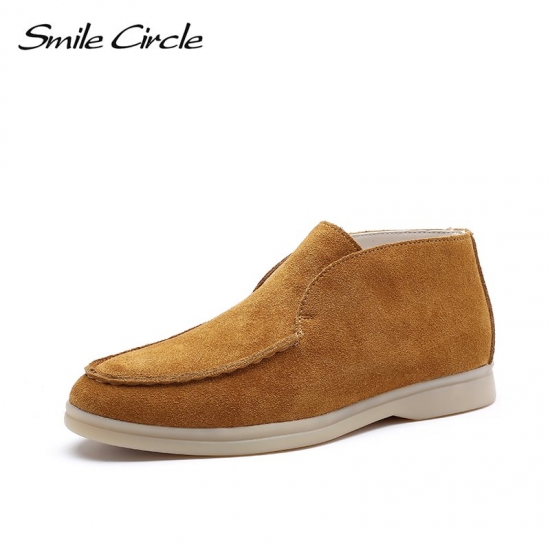 Smile Circle-Spring  Women Genuine Leather Nude Flats Casual Shoes Slip-on Penny Loafers Autumn Ladies Lazy Shoes