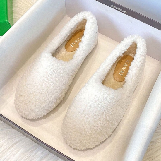 2023 Designer Luxury Lambswool Winter Cotton Shoes Women Loafers Warm Plush Comfy Curly Sheep Fur Flats Casual Mocasines Mujer