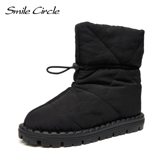 Smile Circle Ankle Boots Women Winter Snow Boots Nylon Quilted Cotton Filler Warm Short Plush Lining  Winter Shoes For Women