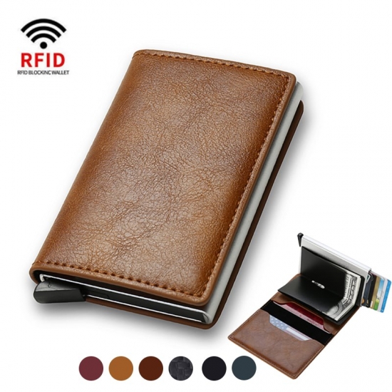 Dienqi Top Quality Wallets Men  Bag Mini Purse Male Vintage Brown Leather Rfid Card Holder Wallet Small Smart Wallet Pocket