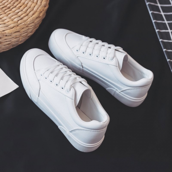 Women Sneakers Leather Shoes Spring Trend Casual Flats Sneakers Female New Fashion Comfort White  Vulcanized Platform Shoes