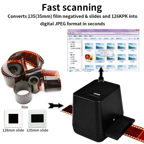 Protable Negative Film Scanners 35Mm 135 Slide Film Converter Photo Digital Image 17-9 Mega Pixels Monochrome Slide Film Scanner