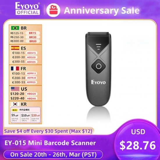 Eyoyo Ey-015 Mini Barcode Scanner Usb Wired-Bluetooth- 2-4G Wireless 1D 2D Scanner Qr Pdf417 Ean13 Data Matrix Bar Code Reader