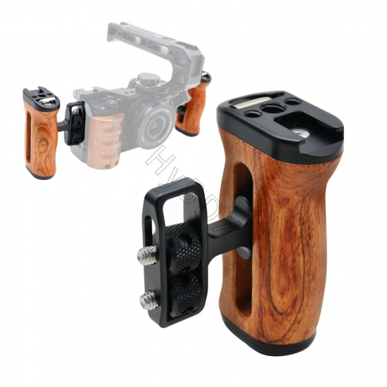 Universal Camera Cage Left -Right  Side Handle For Sony Canon Nikon Camera Cage Wooden Handle Grip Cold Shoe For Mic Video Light