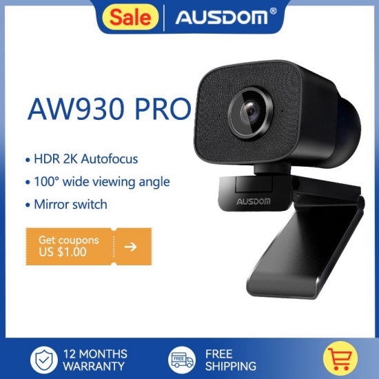 Ausdom Aw930 Pro Autofocus Hdr 2K Webcam 100° Wide-angle Type-c With Dual Noise Cancelling Mics For Meeting -Live Streaming -Obs