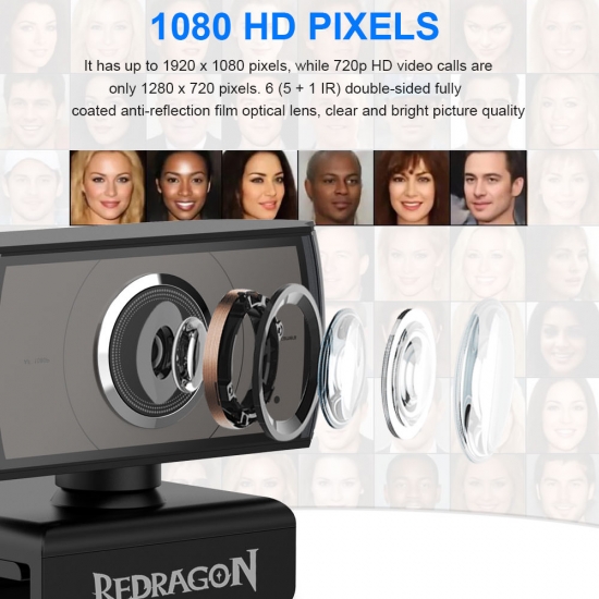 Redragon Gw900 Apex Usb Hd Webcam Autofocus Built-in Microphone 1920 X 1080P 30Fps Web Cam Camera For Desktop Laptops Game Pc