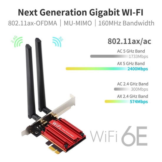 3000Mbps Wifi6E Intel Ax210 Bluetooth 5-3 Dual Band 2-4G-5Ghz Wifi Card 802-11Ax-Ac Pci Express Wireless Network Card Adapter Pc