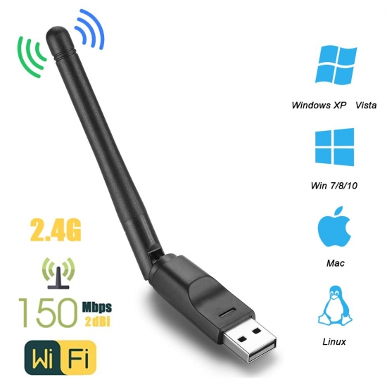 150Mbps Mt7601 Wireless Network Card Mini Usb Wifi Adapter Lan Wi-fi Receiver Dongle Antenna 802-11 B-G-N For Pc Windows
