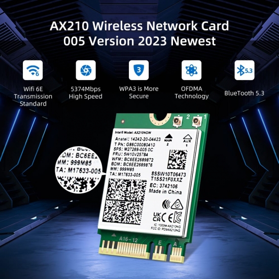 Ax210Ngw Wifi Card Wifi6E 6Ghz Tri-band Network Card Bluetooth 5-3 Intel Ax210 Ax200 Ac8265 Wireless Module For Laptop M-2 Ngff