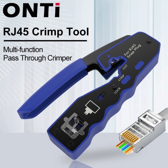 Onti Rj45 Crimper Tool Pass Through Crimp For Crimping Cat8-7-6-5 Cat5E Connector With Replacement Blade Ethernet Cable Stripper
