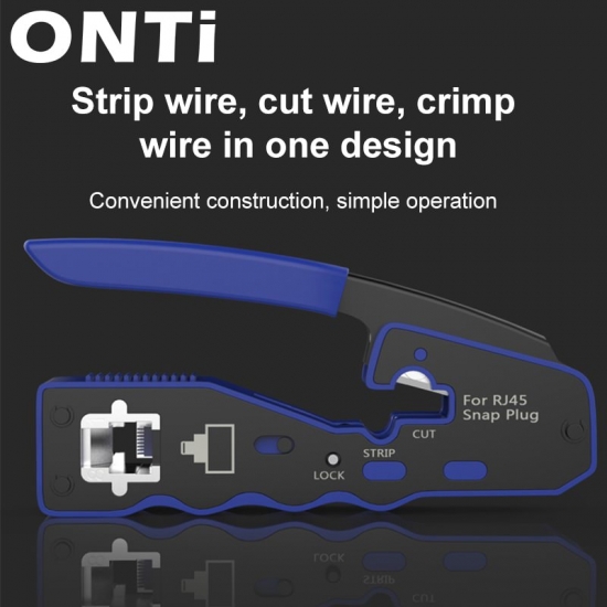 Onti Rj45 Crimper Tool Pass Through Crimp For Crimping Cat8-7-6-5 Cat5E Connector With Replacement Blade Ethernet Cable Stripper