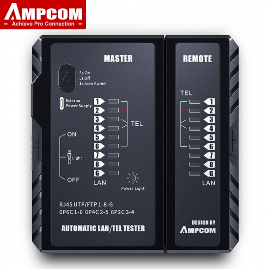 Ampcom Network Cable Tester,  Lan Phone Wire Tester Tool Networking Tool Ethernet Repair For Rj45-Rj11-Rj12-Cat5-Cat6-Cat7-Cat8