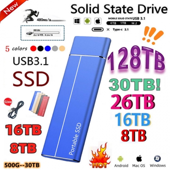 2023 Original High-speed 16Tb 4Tb 2Tb Ssd Portable External Solid State Hard Drive Usb3-1 Interface Mobile Hard Drive For Laptop