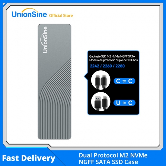 Unionsine Dual Protocol M2 Nvme-Ngff Sata Ssd Case 10Gbps Hdd Box M-2 Nvme Ssd To Usb 3-1 External Enclosure For 2242 2260 2280