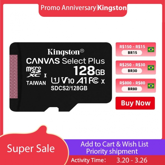 Kingston Memory Card 128Gb 32Gb Micro Sd Tf 64Gb 256Gb Microsd Sdcs2 100Mb-S Reading Speed Class 10 Flash Card Sd