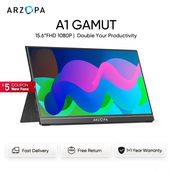Arzopa 15-6-amp;#39;-amp;#39; Portable Monitor Fhd 1080P Ips Usb-c Mini-hdmi External Second Screen For Mac Laptop Pc Android Switch Xbox  Ps4-5