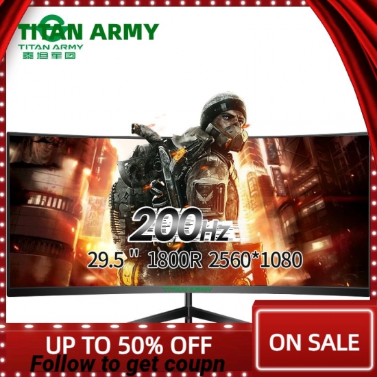 Titan Army 30 Inch 2K 200Hz Curved Gaming Monitor 21:9 2560X1080 Ultra Wide Ultra Slim Screen Freesync Vesa Metal Black