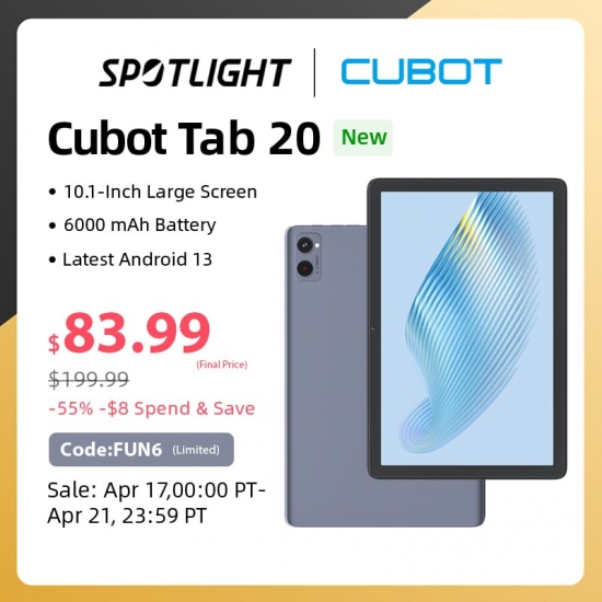 [World Premiere] Cubot Tab 20, Tablet Android 13, 10-1-amp;Quot; Screen, Octa-core, 4Gb+64Gb, 6000Mah Battery, Add To Cart -amp;Amp; Collection