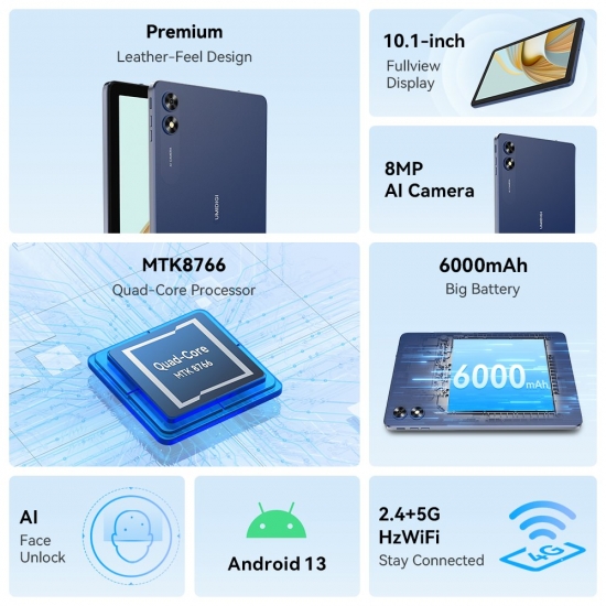 New Arrival Umidigi G3 Tab Android 13 Smart Tablet 10-1-amp;Quot; Hd Display Mtk 8766  6000Mah Mega Battery Cellphone