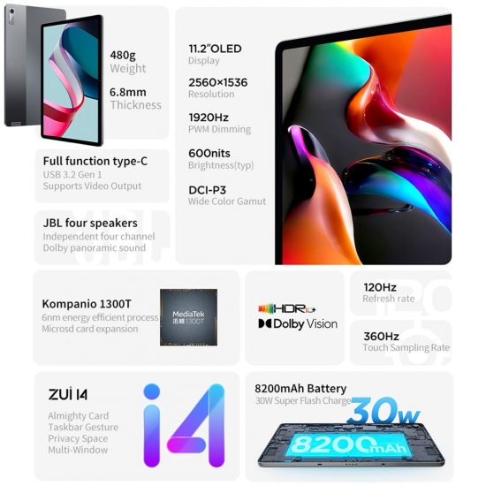 Global Firmware Lenovo Xiaoxin Pad Pro 2022 6Gb 128Gb Rom Mediatek 1300T 11-2-amp;#39;-amp;#39; Oled 120Hz Display 13Mp Camera Andriod Tablet Pc