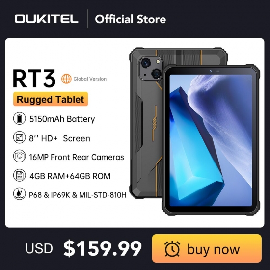 Oukitel Rt3 Mini Rugged Tablet 8 Inch Hd+ 5150 Mah 4Gb+64Gb Android 12 Tablets Mtk Helio P22 16Mp Camera Pad