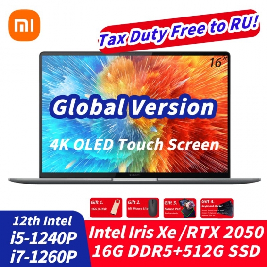 New Xiaomi Book Pro 16 2022 16-amp;Quot; Laptop 4K Oled Touch Screen I7-1260P - I5-1240P Rtx 2050 - Iris Xe 16G Lpddr5+512G Ssd Notebook