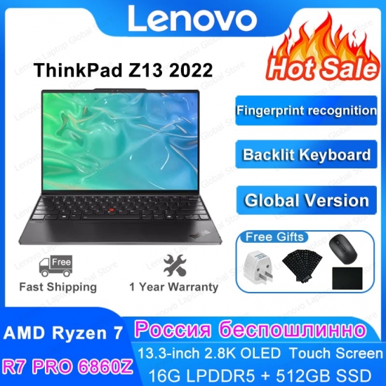 Lenovo Thinkpad Z13 Laptop 2022 R7 Pro 6860Z 16Gb Lpddr5 512Gb Ssd Radeon Graphics 13-3-inch 2-8K Oled Touch Screen (400Nit) Pc