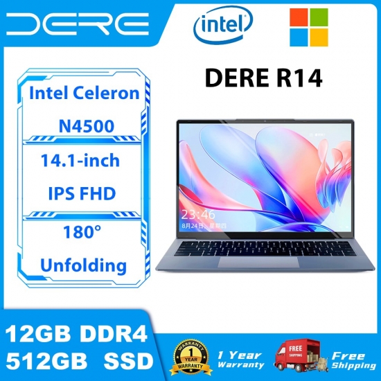 Dere Laptop 14-1 Inch 16:10 Ips Full Hd Intel Celeron N4500 12Gb Ddr4+512Gb Ssd Study Office Ultrabook Windows 11 Notebook