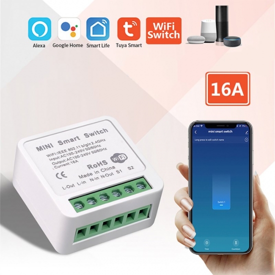 16A Wifi Smart Switch Smart Home Light Switches Module 2-way Control Work With Tuya Smart Life Alexa Alice Google Home Switch
