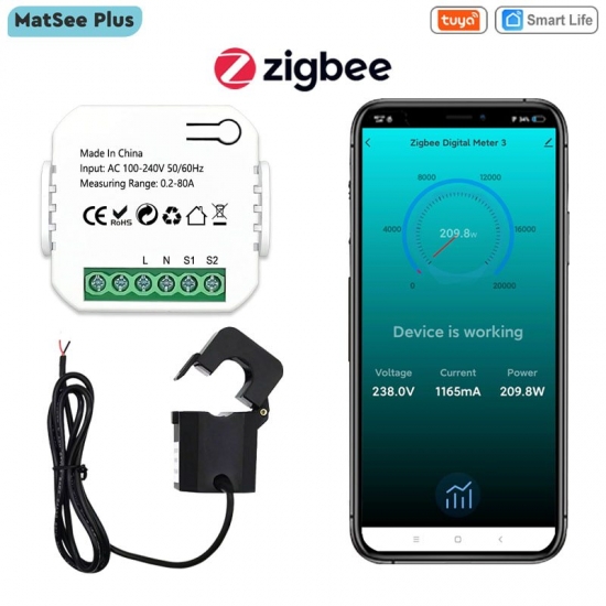 Tuya Smart Life Zigbee Energy Meter 80A With Current Transformer Clamp Kwh Power Monitor Electricity Statistics110V 240V 50-60Hz