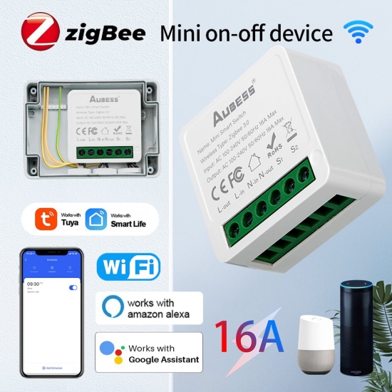 Tuya 16A Mini Wifi - Zigbee Smart Switch Diy 2-way Control Relay Timer For Smart Life Work With Alexa Google Home Yandex Alice