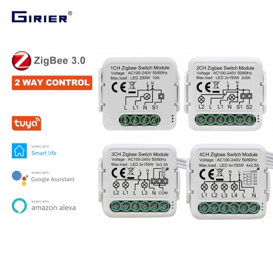 Girier Tuya Zigbee 3-0 Switch Module 10A Smart Home Diy Breaker 1 2 3 4 Gang Supports 2 Way Control Works With Alexa Google Home