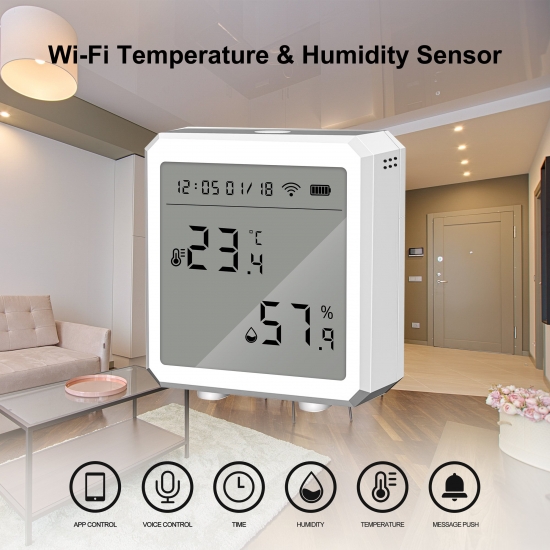 Tuya Wifi Smart Temperature And Humidity Sensor With Lcd Screen Digital Display Wireless Thermometer Work With Alexa Google Home