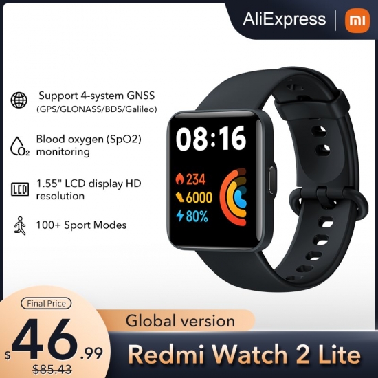 Global Version Xiaomi Redmi Watch 2 Lite Smart Watch Bluetooth Mi Band 1-55-amp;Quot; Hd Gps Smartwatch Blood Oxygen Sport Bracelet