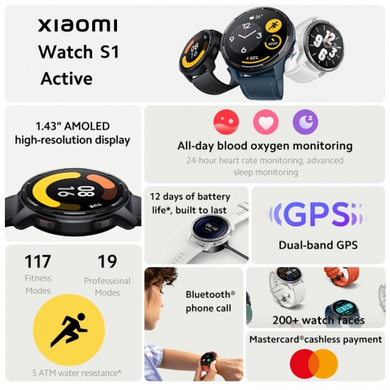 Xiaomi Watch S1 Active Global Version Smart Watch Gps Blood Oxygen 1-43-amp;Quot; Amoled Display Bluetooth 5-2 Phone Calls Mi Smartwatch