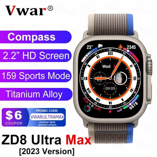 2023 Vwar Zd8 Ultra Max Plus Smart Watch Series 8 Compass 49Mm Titanium Alloy Bluetooth Call Nfc Ecg Ip68 Waterproof Smartwatch