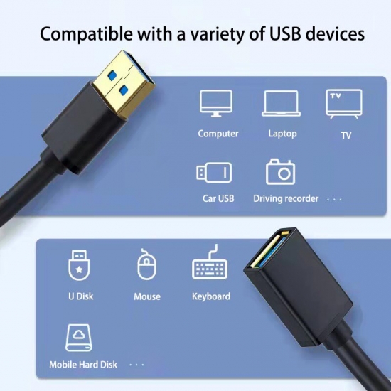Kebiss Usb3-0 Extension Cable For Smart Tv Ps4 Xbox One Ssd Usb To Usb Cable Extender Data Cord Mini Usb3-0 2-0 Extension Cable