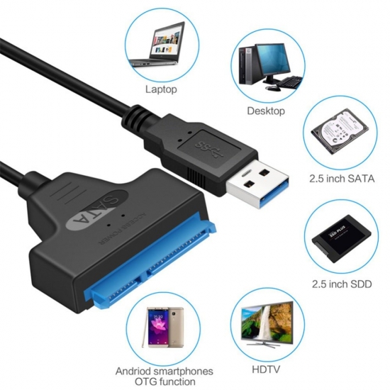 Sata To Usb 3-0 - 2-0 Cable Up To 6 Gbps For 2-5 Inch External Hdd Ssd Hard Drive Sata 3 22 Pin Adapter Usb 3-0 To Sata Iii Cord