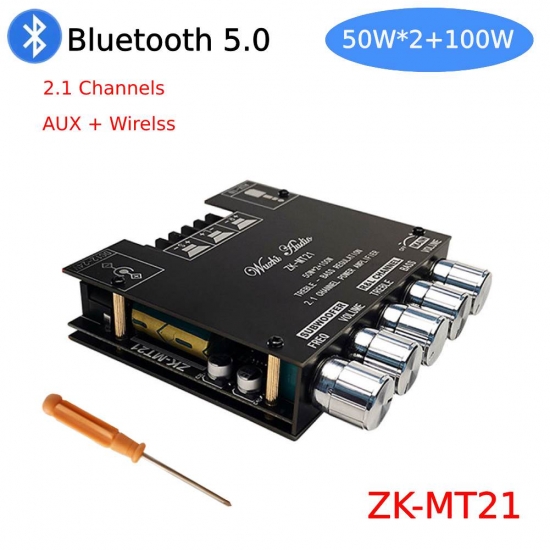 Zk-mt21 2X20W+100W 2-1 Channel Subwoofer Digital Power Amplifier Board Aux 12V 24V Audio Stereo Bluetooth 5-0 Bass Amp For Home