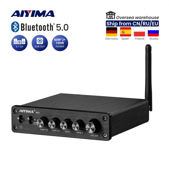 Aiyima Tpa3116 Subwoofer Bluetooth Amplifier Hifi Tpa3116D2 2-1 Digital Audio Power Amplifiers 50Wx2+100W Sound Amplificador A03