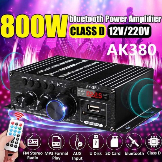 Ak380-G8-Ak370-Ak270-Ak170 800W 12V Home Car Hifi Power Amplifier Stereo Bass Audio Amp Speaker Class D Car Home Sound Power Amp