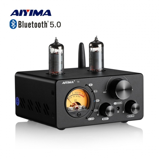 Aiyima Audio T9 Bluetooth 5-0 Vacuum Tube Amplifier Usb Dac Stereo Receiver Coax-Opt Hifi Home Audio Digital Amp W-Vu Meter 100W