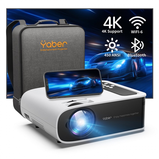 Yaber Pro V8 4K Projector With Wifi 6 And Bluetooth 5-0 450 Ansi Outdoor Projector Portable Home Video Projector