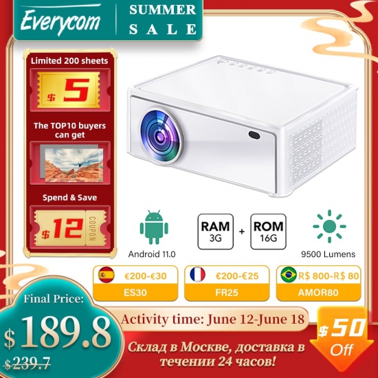 Everycom E700 2560X1440P 2K Projector 4K Android 11 Smart Tv For Home Led Beam Projector With 3+16G 2-4-5G Wifi Home Cinema