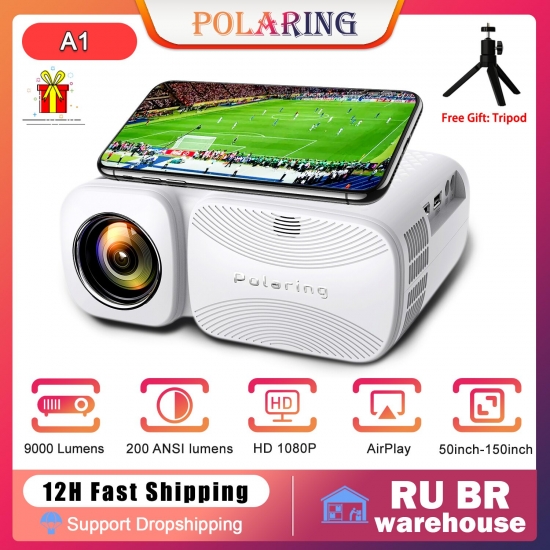 Polaring A1 Projector 1080P Hd 4K Mini Video Projetor 200Ansi 9000 Lumens Home Cinema Proyector Camping Outdoor Projectors