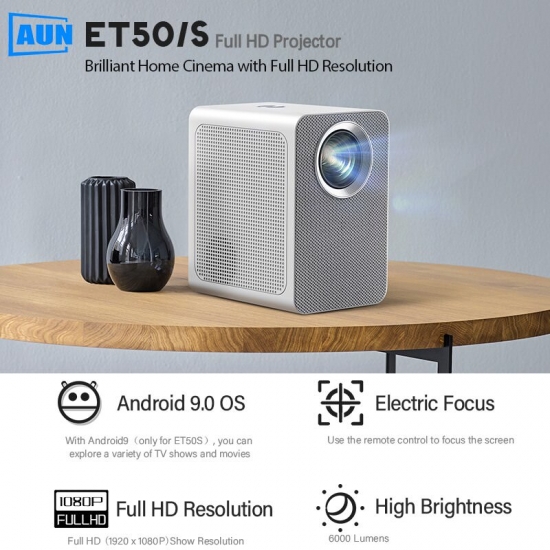 Aun Et50S Full Hd 1080P Projector Wifi Smart Projector Home Theater Android Support 4K Projector Mini Projector Pk T2 Max Pk T6