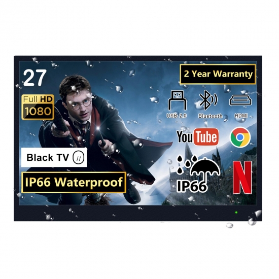 Soulaca 27 Inch Smart Black Android Ip66 Waterproof Bathroom Tv 1080P Full Hd With Built-in Wi-fi, Integrated Speakers For Us