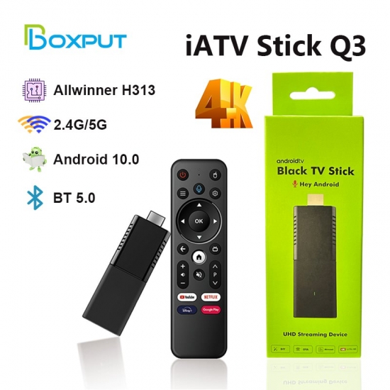 Iatv Q3 Smart Black Tv Stick Hdr  Android Tv 10 Allwinner H313 4K Atv Hdr Portable Tv Prefix 2-4G-5G Wifi Bt5-0 Otg Vs X96S Tx3